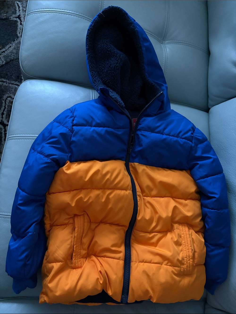 Swiss Tech Kids Colorblock Hooded Puffer Jacket - Blue & Orange